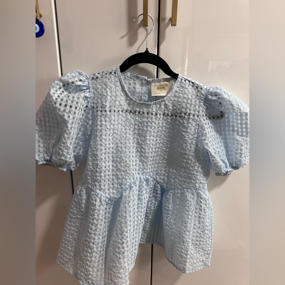 Anthropologie Light Blue Textured Blouse